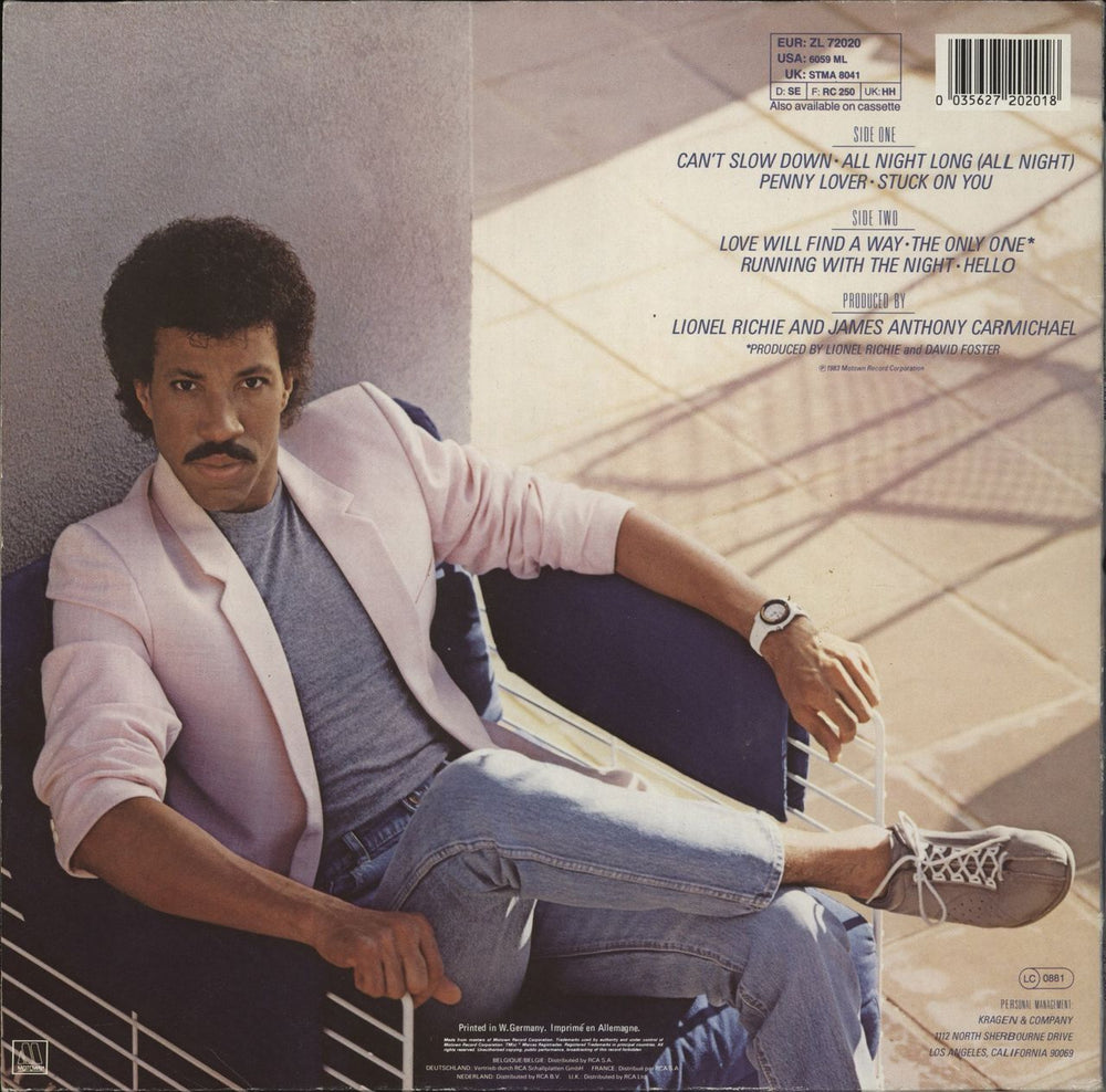 Lionel Richie Can't Slow Down - Hype Stickered UK vinyl LP album (LP record) 035627202018