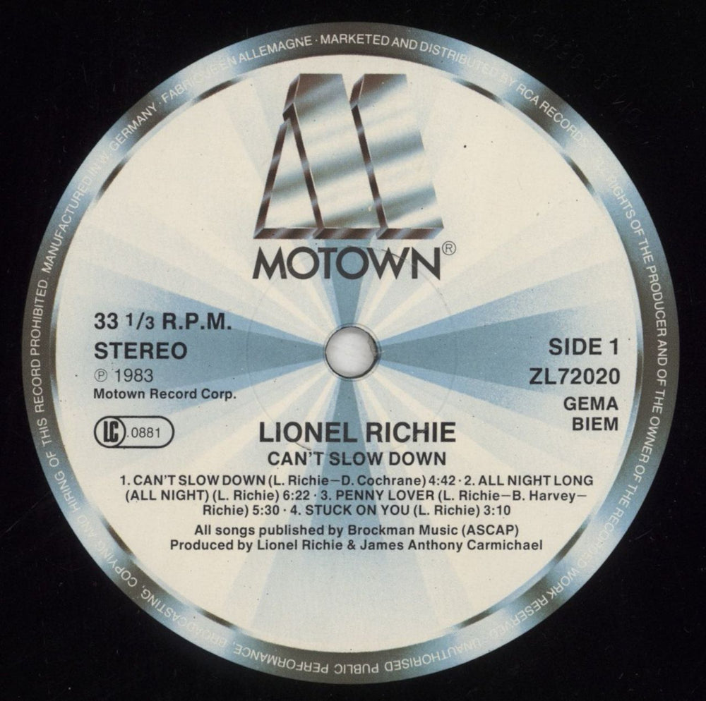 Lionel Richie Can't Slow Down - Hype Stickered UK vinyl LP album (LP record) LNRLPCA375030