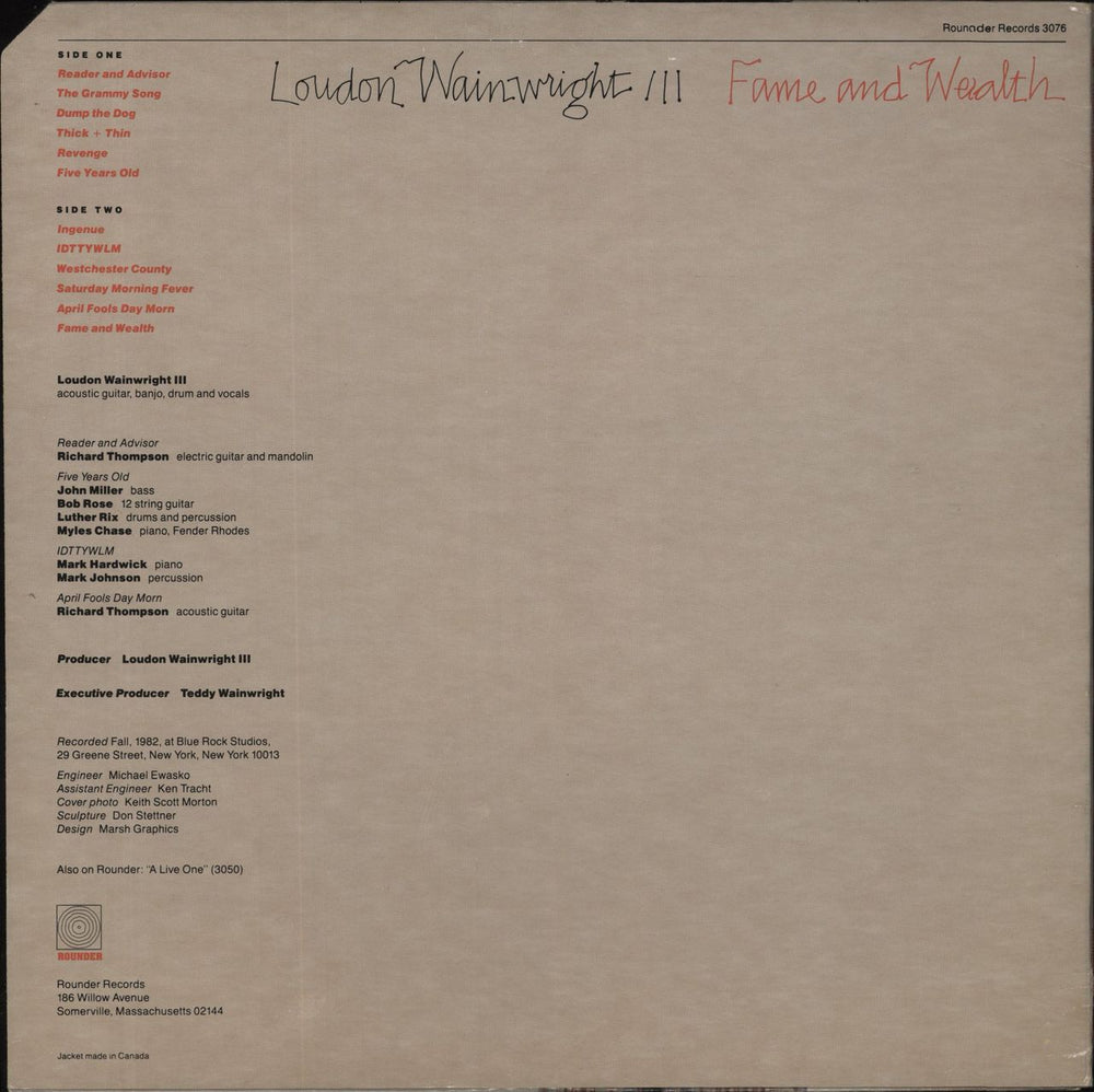 Loudon Wainwright III Fame And Wealth US vinyl LP album (LP record)