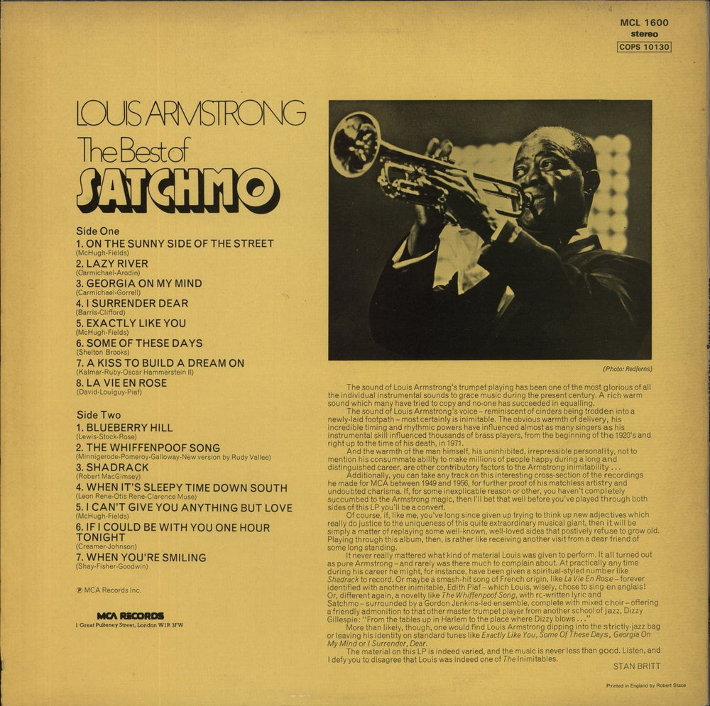 Louis Armstrong The Best Of Satchmo UK vinyl LP album (LP record)