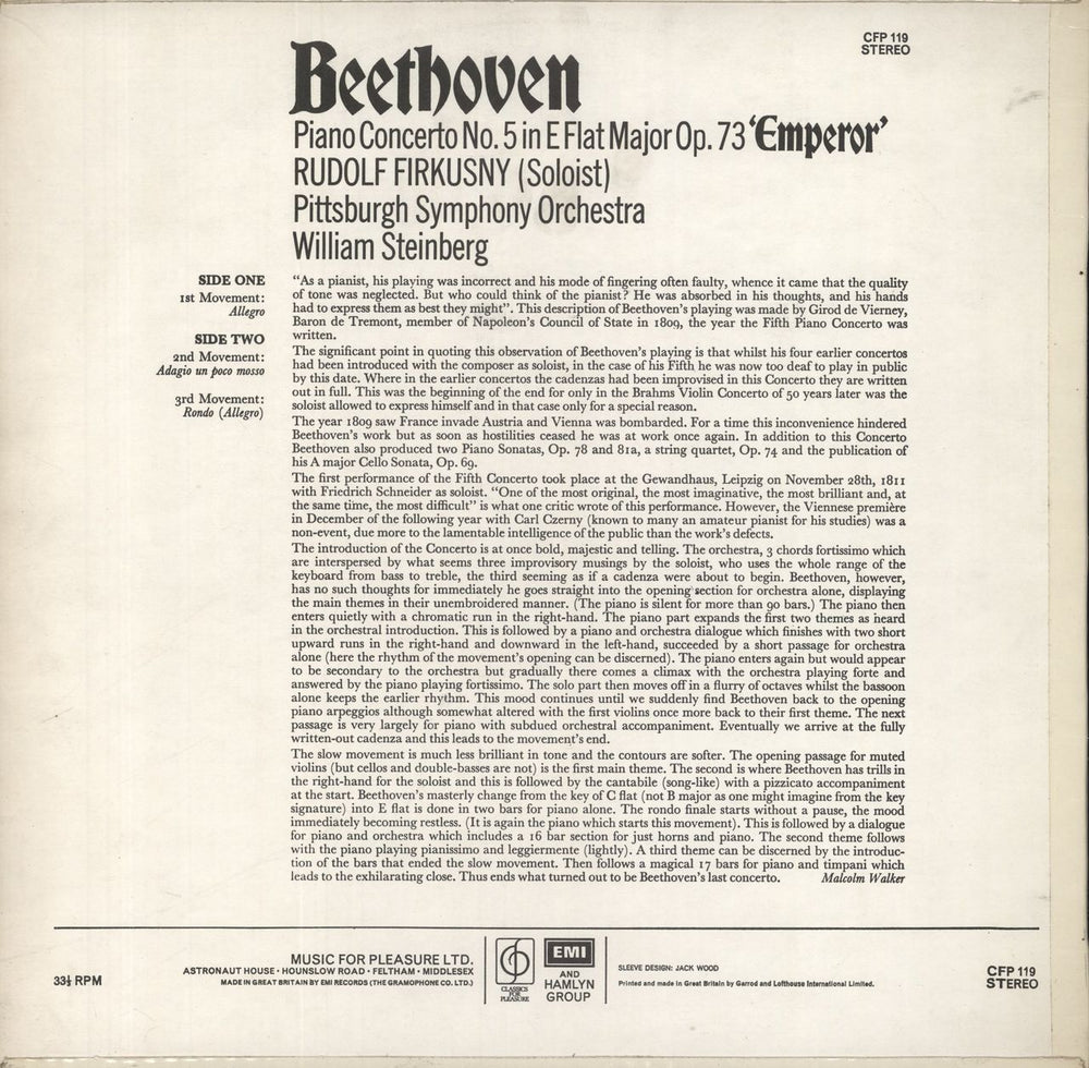 Ludwig Van Beethoven Beethoven: Concerto No. 5 In E Flat Major UK vinyl LP album (LP record)