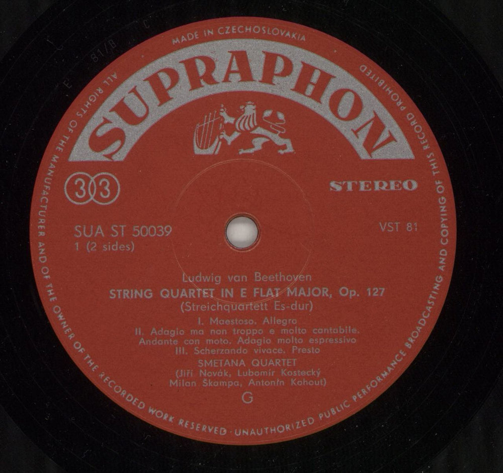 Ludwig Van Beethoven Beethoven: String Quartet In E Flat Major / Grosse Fuge In B Flat Major Czech vinyl LP album (LP record) LVBLPBE873738