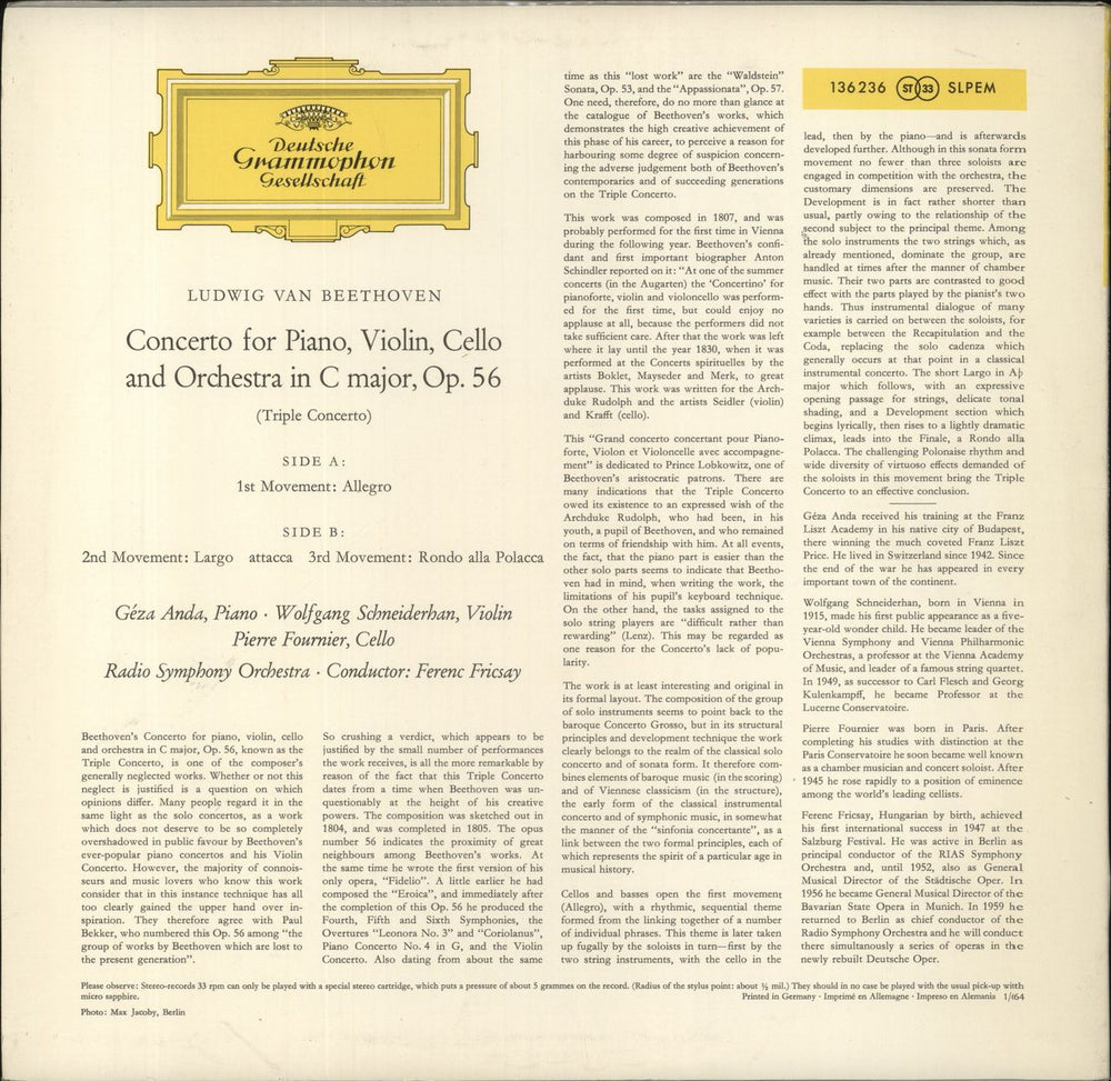 Ludwig Van Beethoven Beethoven: Tripelkonzert = Triple Concerto German vinyl LP album (LP record)