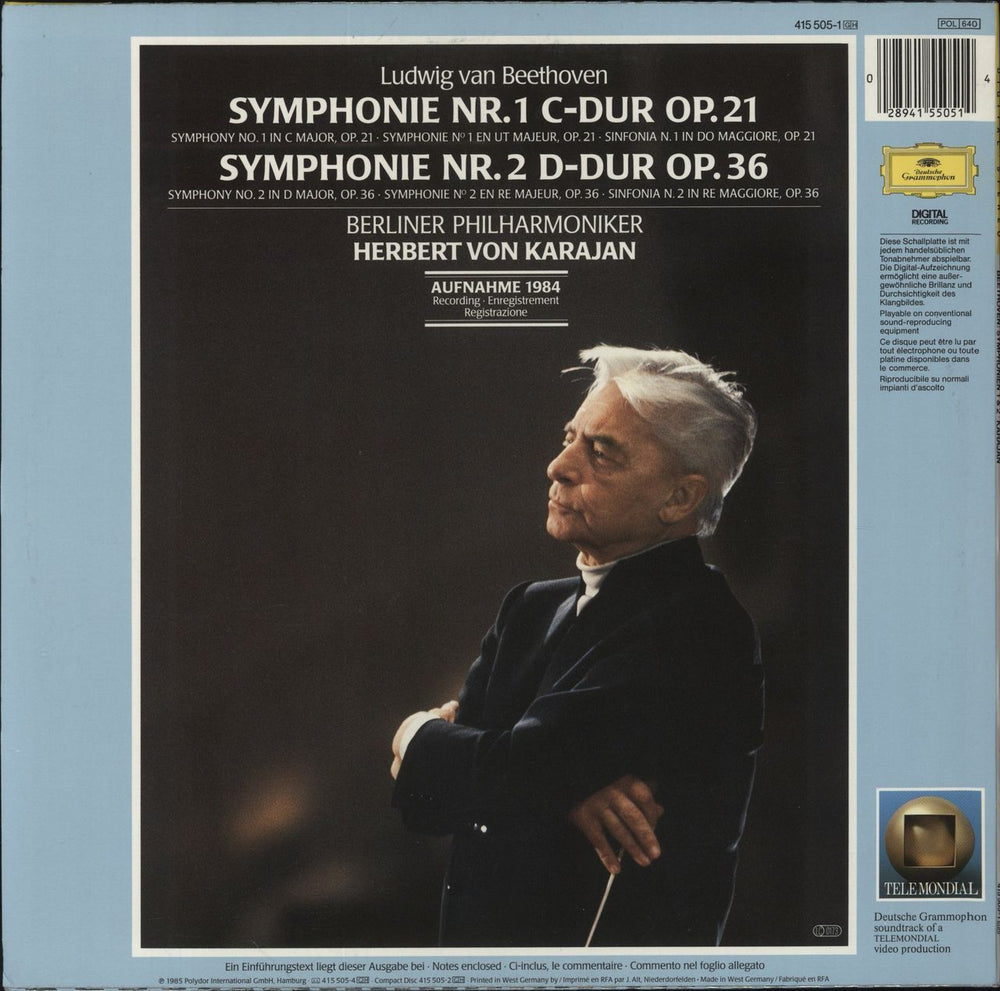 Ludwig Van Beethoven Symphonien 1 & 2 UK vinyl LP album (LP record) 028941550514