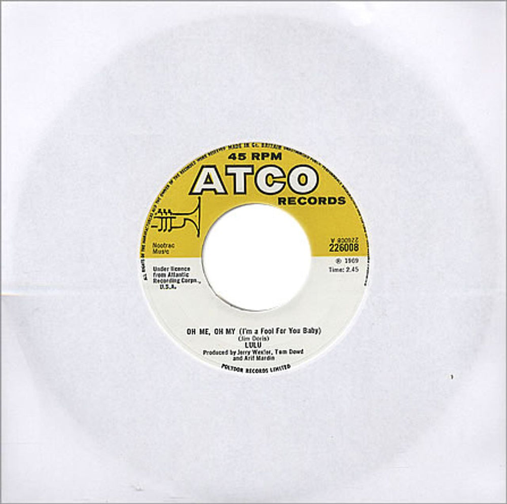 Lulu Oh Me, Oh My (I'm A Fool For You Baby) UK 7" vinyl single (7 inch record / 45) 226008