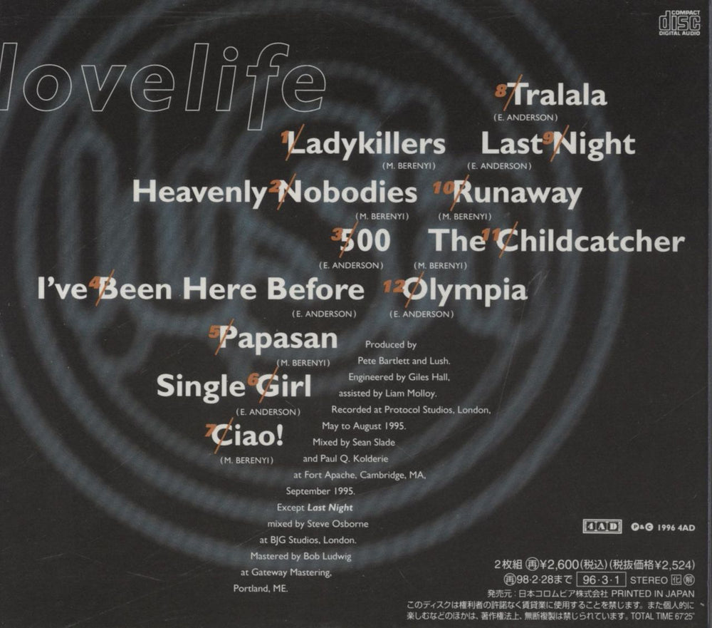 Lush Lovelife Japanese 2 CD album set (Double CD)