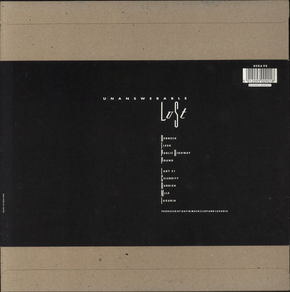 Luxuria Unanswerable Lust UK vinyl LP album (LP record) 5012093009018