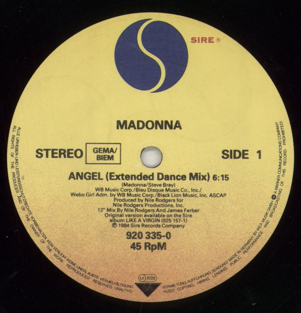 Madonna Angel - EX German 12" vinyl single (12 inch record / Maxi-single) MAD12AN30368