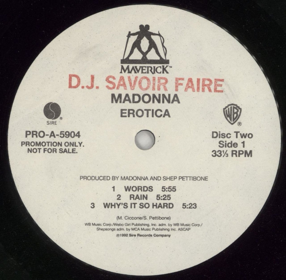 Madonna Erotica US Promo 2-LP vinyl record set (Double LP Album)