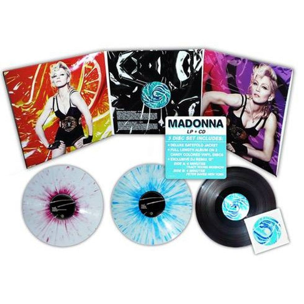 Madonna Hard Candy - Blue, Pink & Blue Vinyl + Bonus CD - Sealed US 3-LP vinyl record set (Triple LP Album) MAD3LHA446902