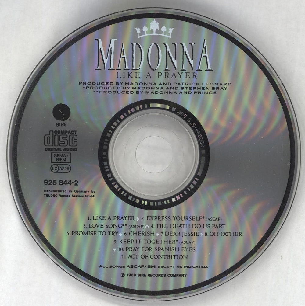 Madonna Like A Prayer German CD album (CDLP) MADCDLI727992