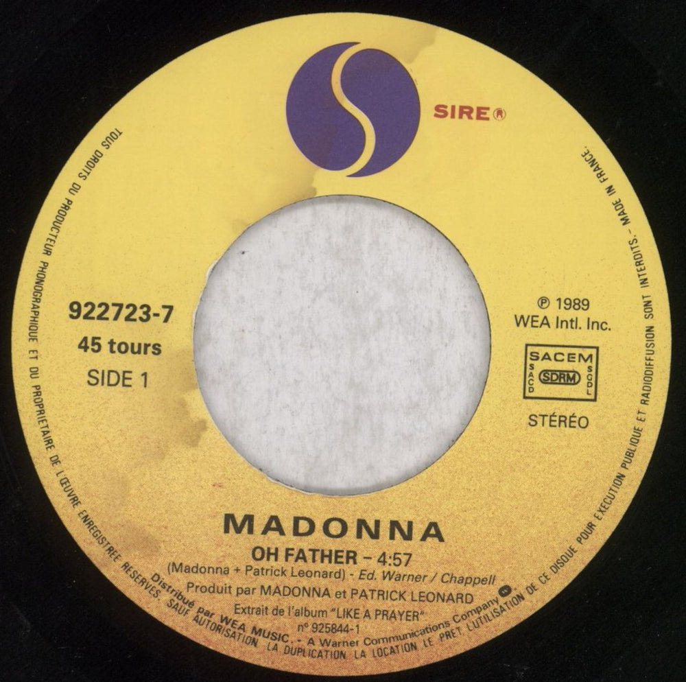 Madonna Oh Father - EX French 7" vinyl single (7 inch record / 45) MAD07OH844949