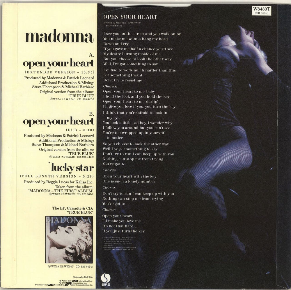 Madonna Open Your Heart + Sleeve UK 12" vinyl single (12 inch record / Maxi-single)