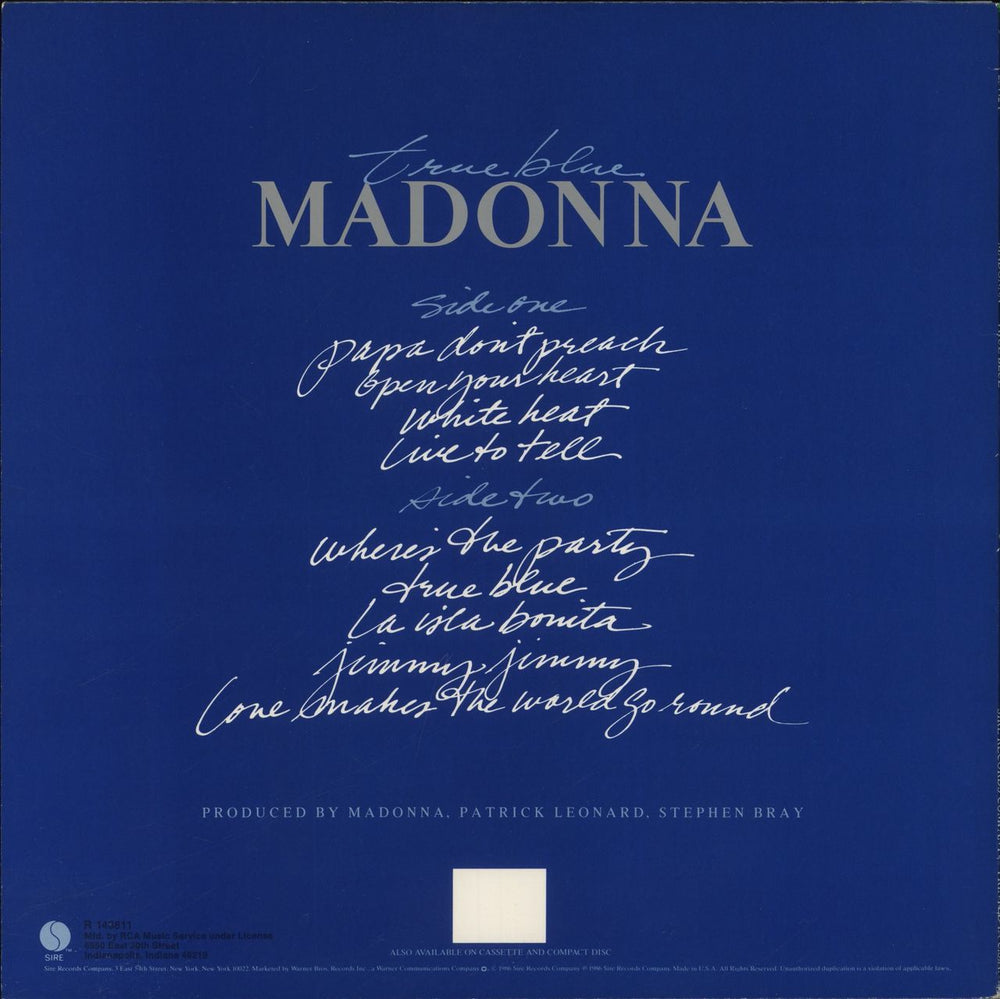 Madonna True Blue - RCA Record Club US vinyl LP album (LP record)