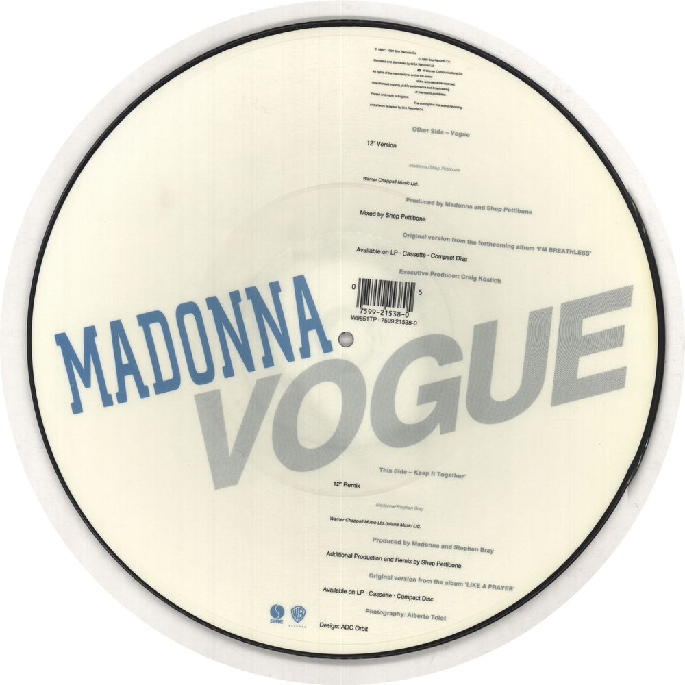 Madonna Vogue - stickered pvc UK 12" vinyl picture disc (12 inch picture record) MAD2PVO370805