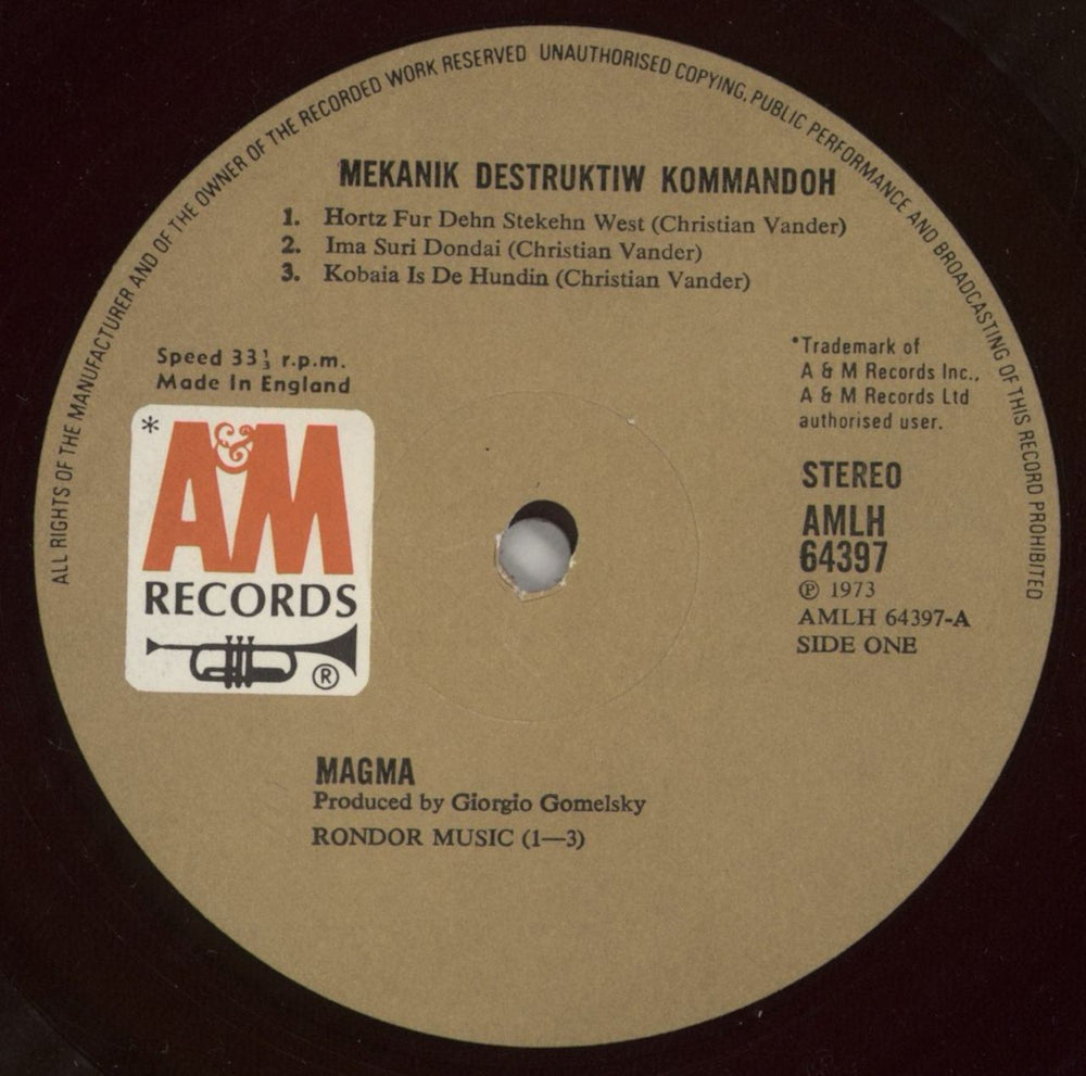 Magma Mekanïk Destruktïw Kommandöh + Insert - Purple - EX UK vinyl LP album (LP record) M-GLPME871580