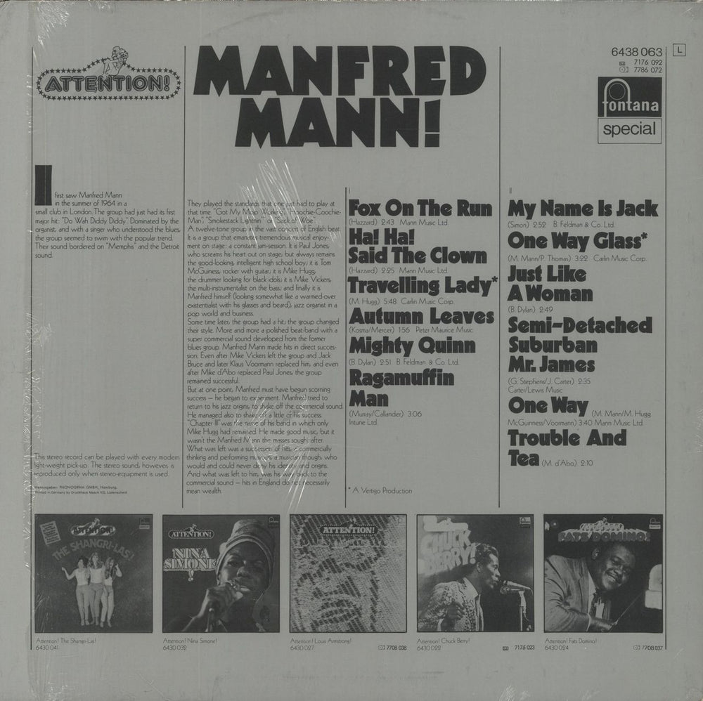 Manfred Mann Attention! German vinyl LP album (LP record)