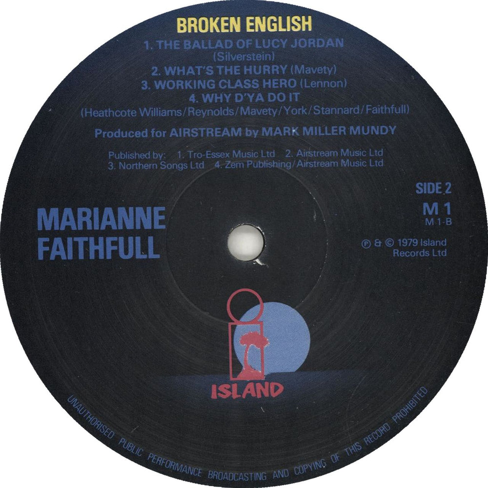 Marianne Faithfull Broken English - Blue Labels UK vinyl LP album (LP record) MRNLPBR705547