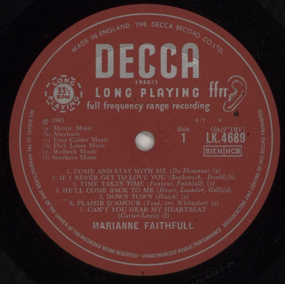 Marianne Faithfull Marianne Faithfull - 1st - VG+ UK vinyl LP album (LP record) MRNLPMA747819