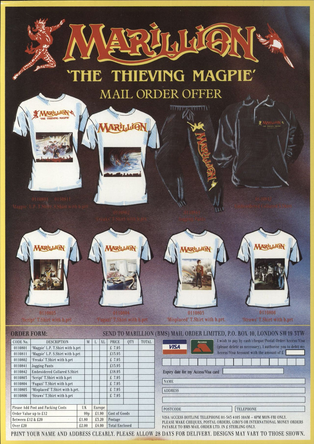 Marillion The Thieving Magpie + Merchandise Sheet UK 2-LP vinyl record set (Double LP Album)