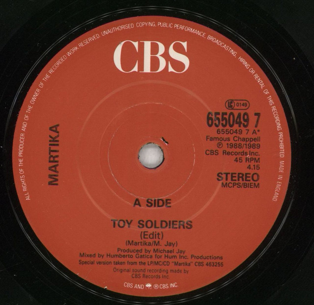 Martika Toy Soldiers UK 7" vinyl single (7 inch record / 45) MTK07TO226306