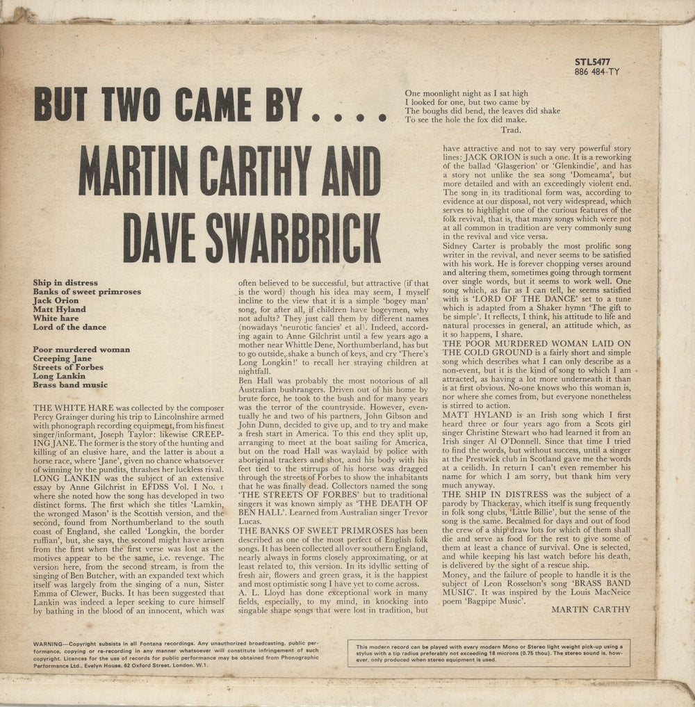 Martin Carthy And Dave Swarbrick But Two Came By... - F/B UK vinyl LP album (LP record)
