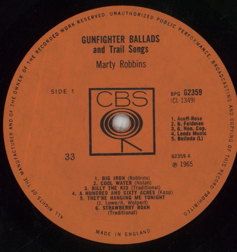 Marty Robbins Gunfighter Ballads And Trail Songs UK vinyl LP album (LP record) M/RLPGU661893