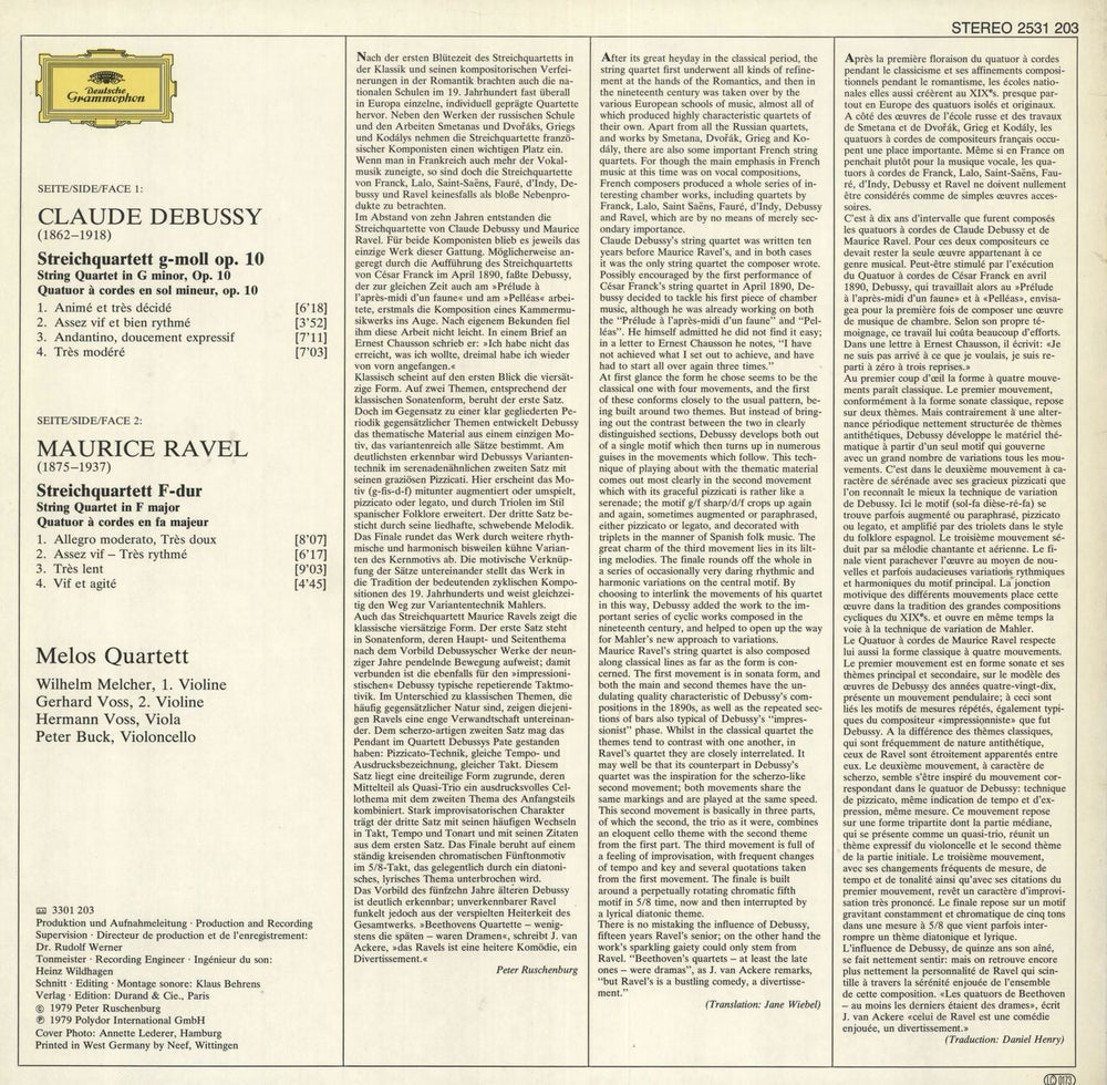 Melos Quartett Debussy / Ravel: String Quartets German vinyl LP album (LP record)