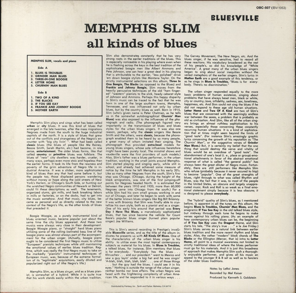 Memphis Slim All Kinds Of Blues US vinyl LP album (LP record)