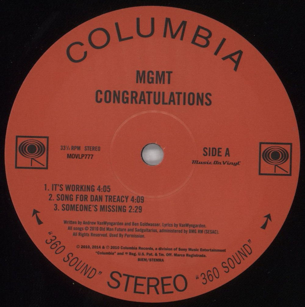 MGMT Congratulations - RSD - 180 Gram Vinyl UK 2-LP vinyl record set (Double LP Album) MU62LCO826146