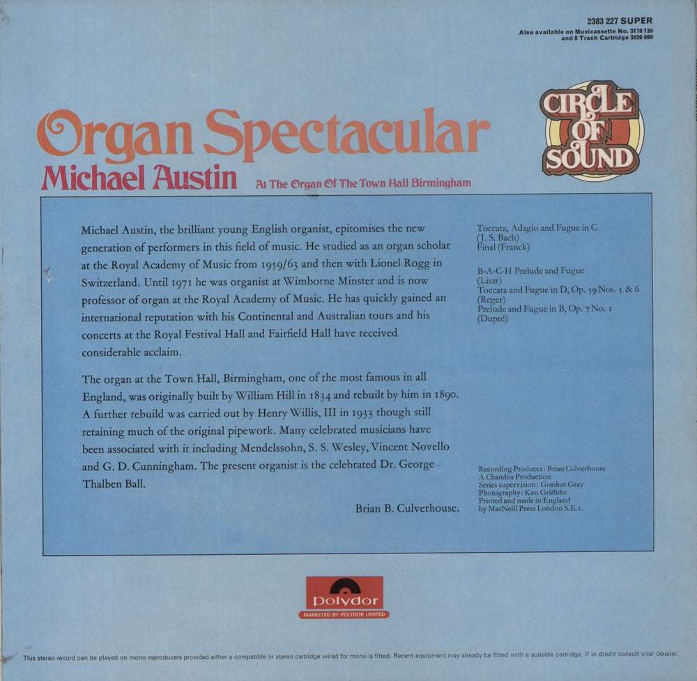 Michael Austin Organ Spectacular UK vinyl LP album (LP record)