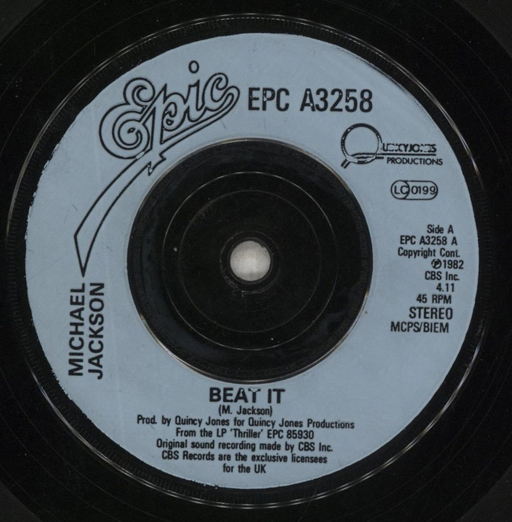 Michael Jackson Beat It - Inj UK 7" vinyl single (7 inch record / 45) M-J07BE37972
