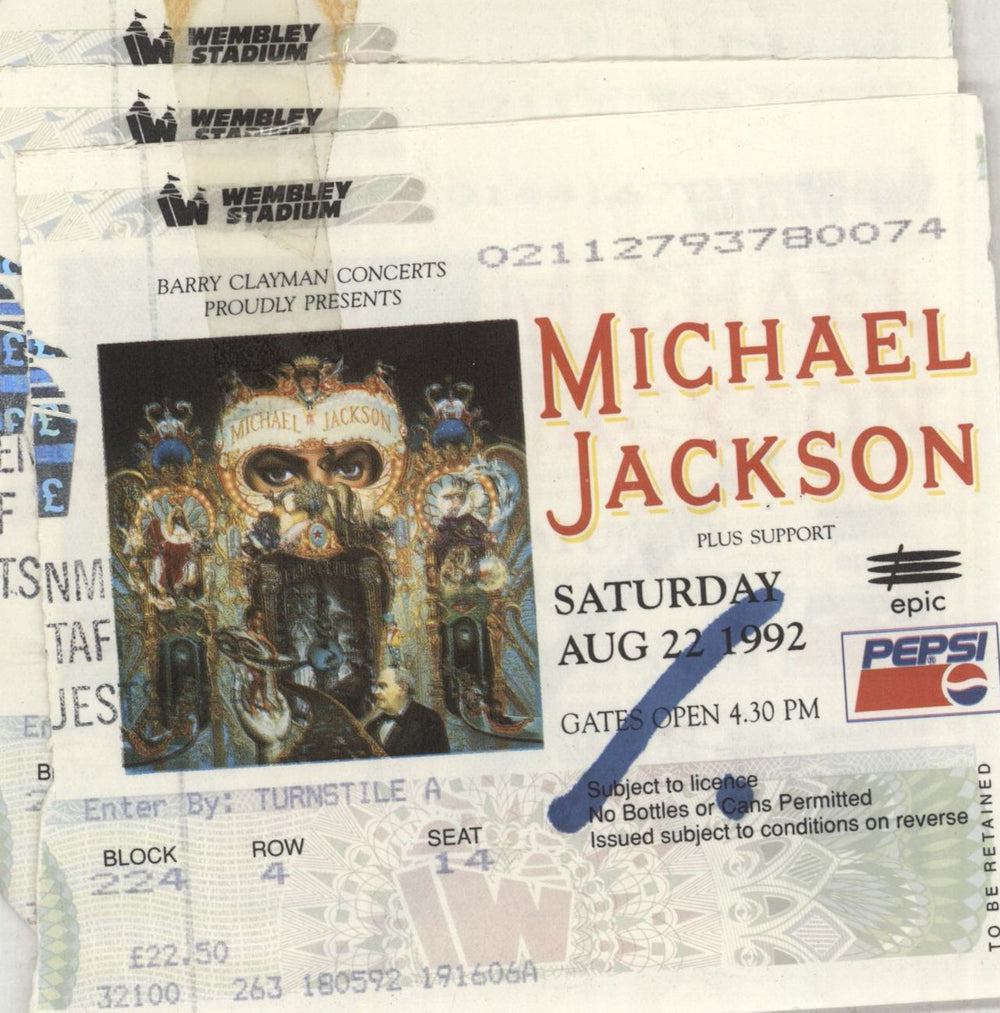 Michael Jackson Dangerous + ticket stub UK tour programme