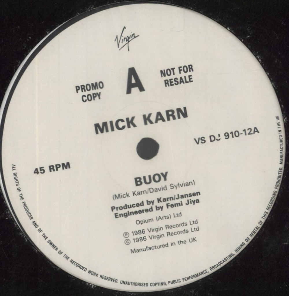 Mick Karn Buoy UK Promo 12" vinyl single (12 inch record / Maxi-single) VSDJ910-12