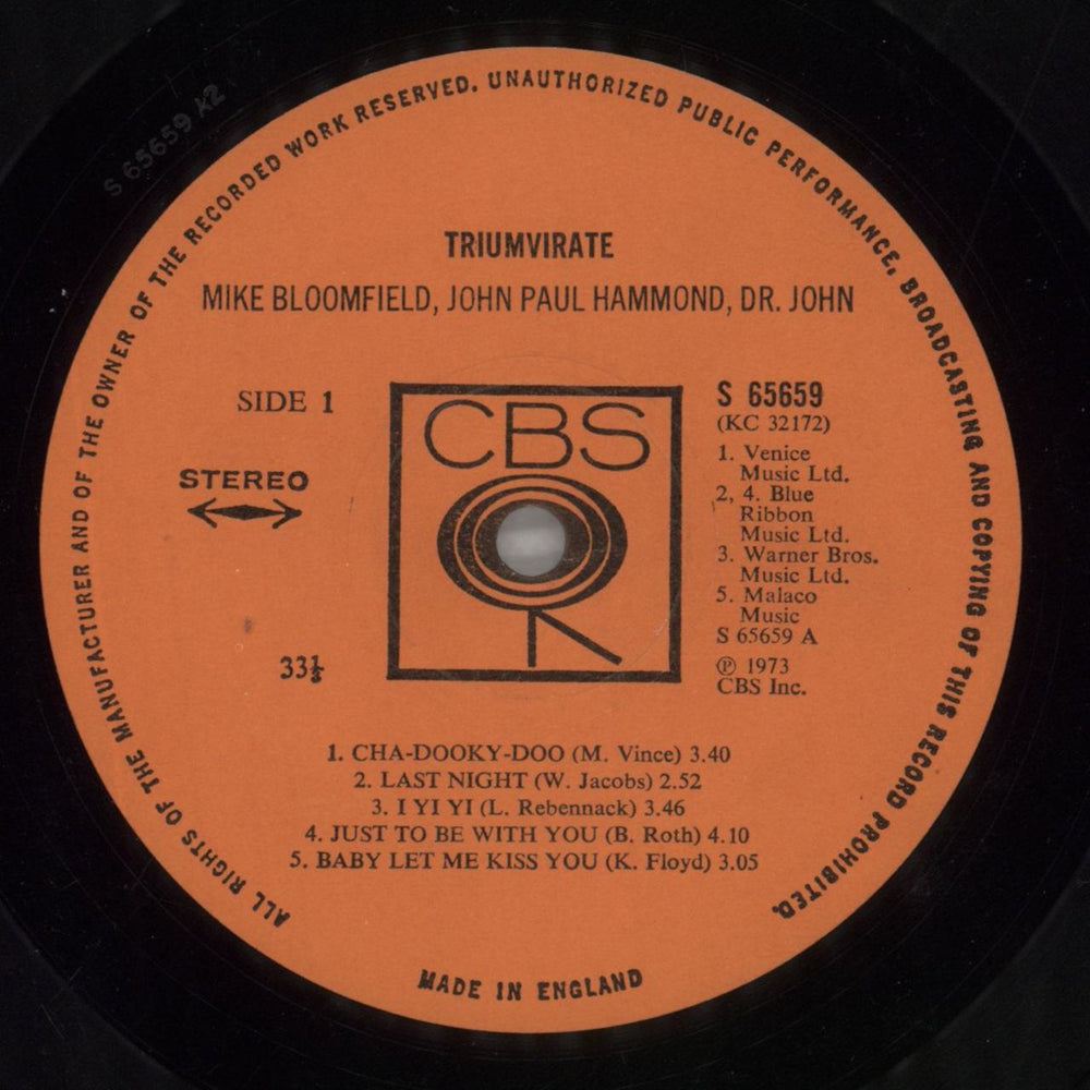 Mike Bloomfield Triumvirate UK vinyl LP album (LP record) BLFLPTR857764