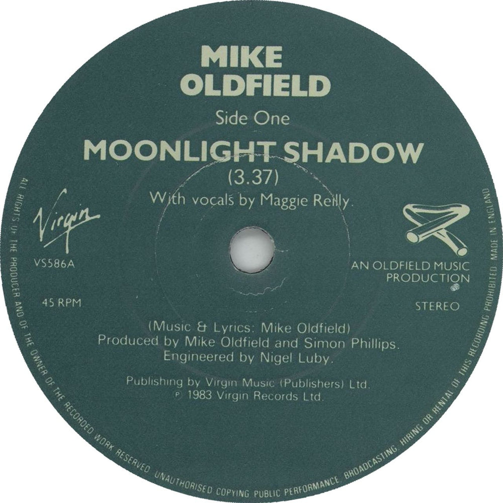 Mike Oldfield Moonlight Shadow UK 7" vinyl single (7 inch record / 45) VS586