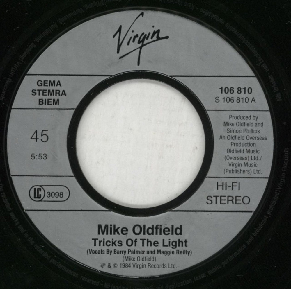 Mike Oldfield Tricks Of The Light German 7" vinyl single (7 inch record / 45) OLD07TR46327