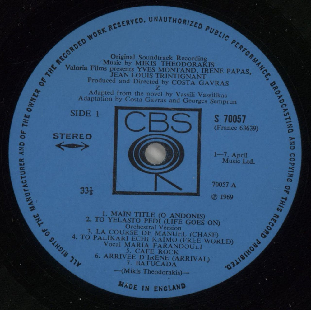 Mikis Theodorakis Z UK vinyl LP album (LP record) TDKLPZ564838