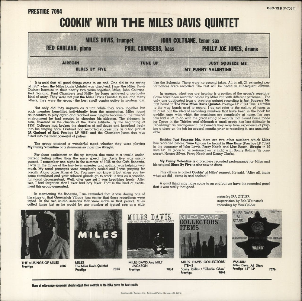 Miles Davis Cookin' With The Miles Davis Quintet - Stickered US vinyl LP album (LP record)
