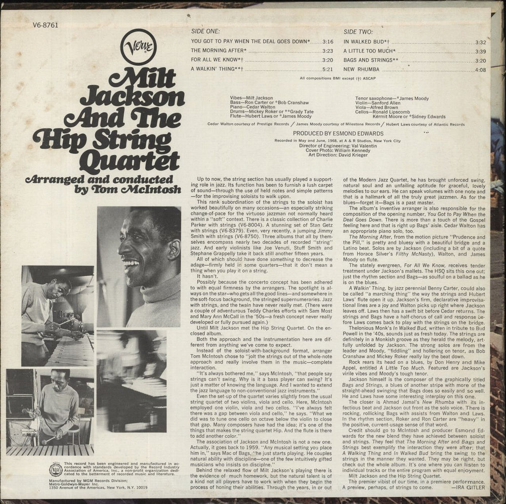 Milt Jackson Milt Jackson And The Hip String Quartet US Promo vinyl LP album (LP record)