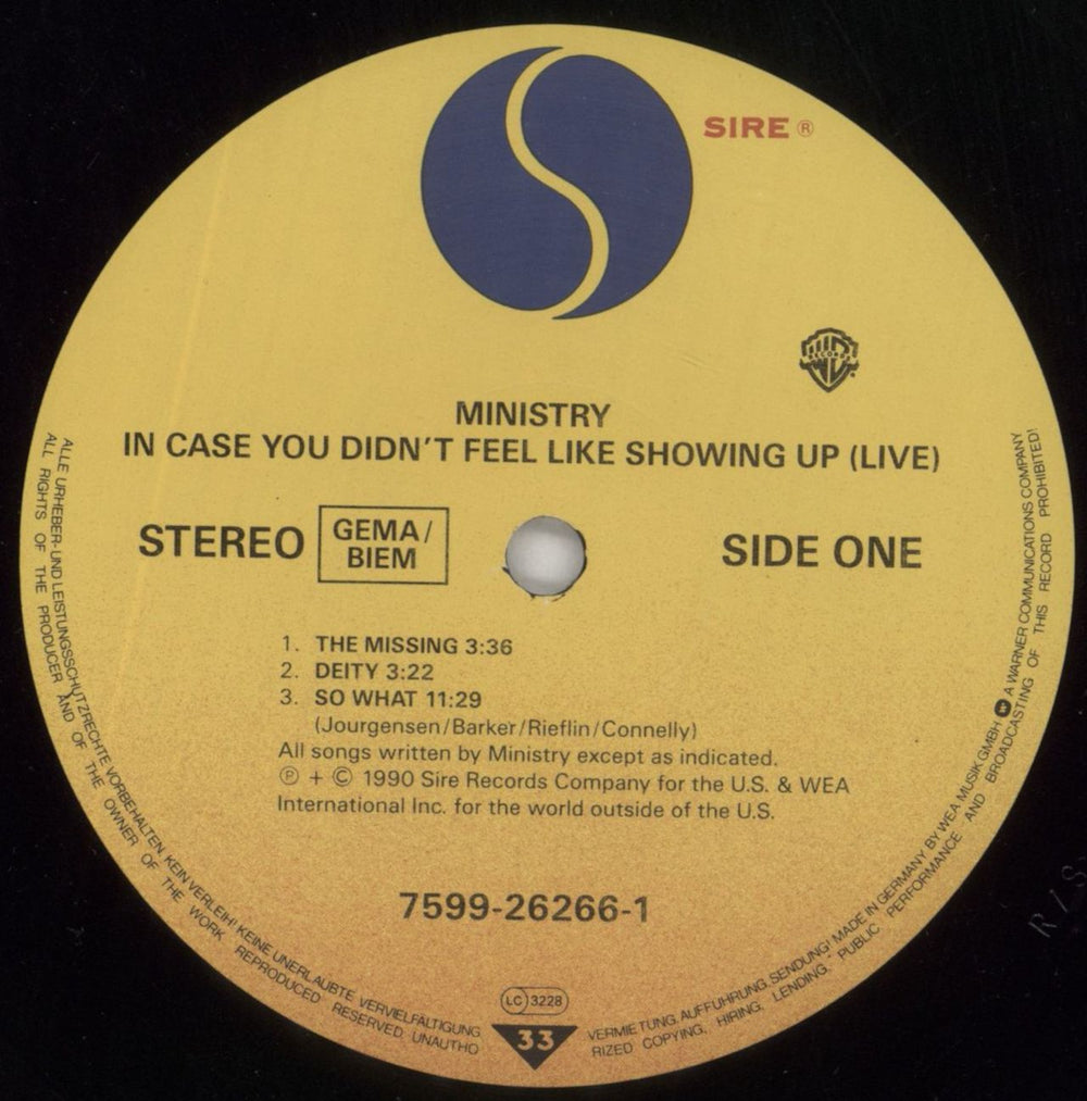 Ministry In Case You Didn't Feel Like Showing Up German vinyl LP album (LP record) MINLPIN440559