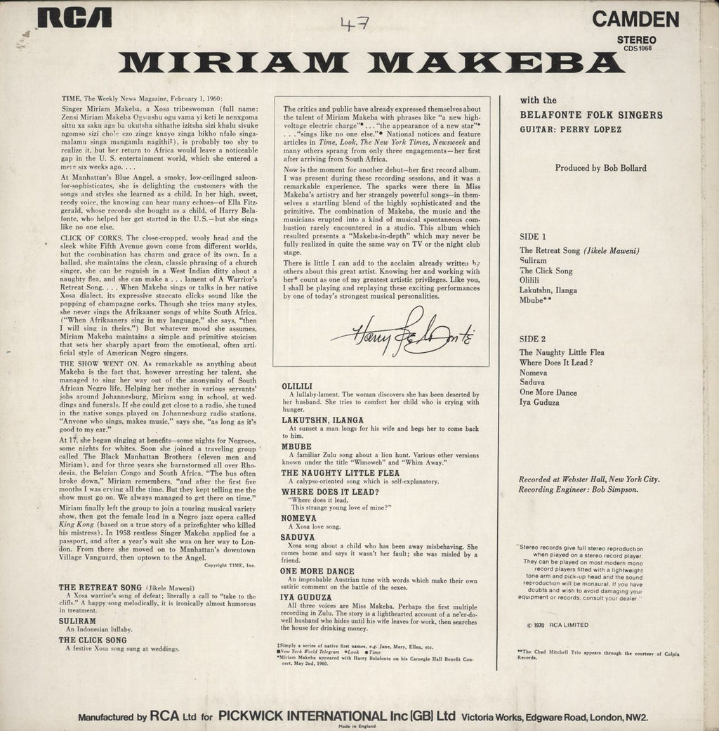 Miriam Makeba Miriam Makeba UK vinyl LP album (LP record)