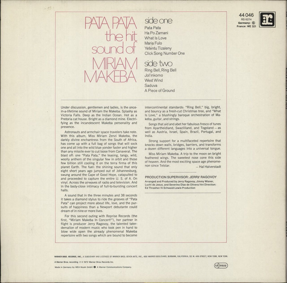 Miriam Makeba Pata Pata German vinyl LP album (LP record)