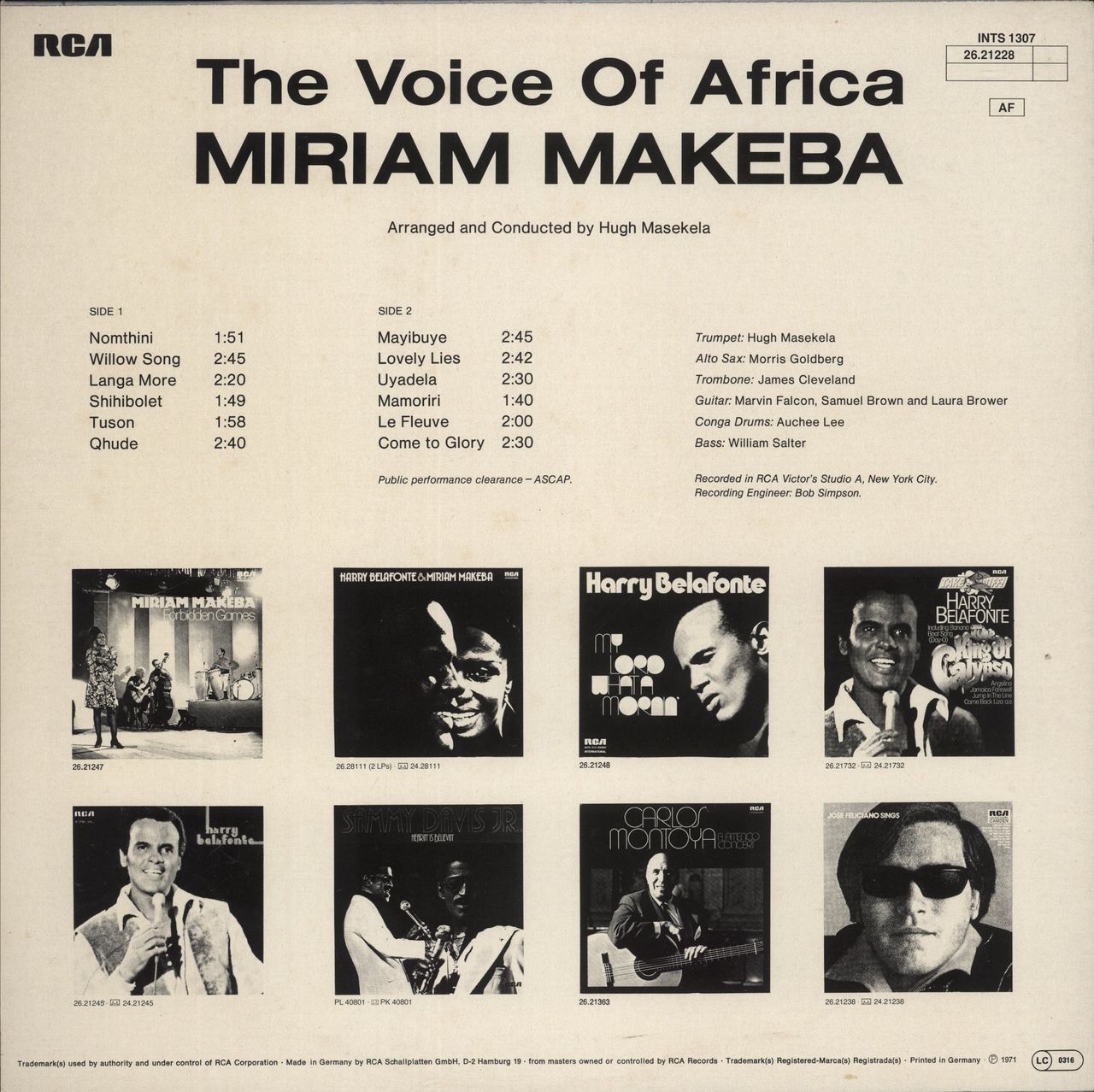 Miriam Makeba The Voice Of Africa German vinyl LP album (LP record)