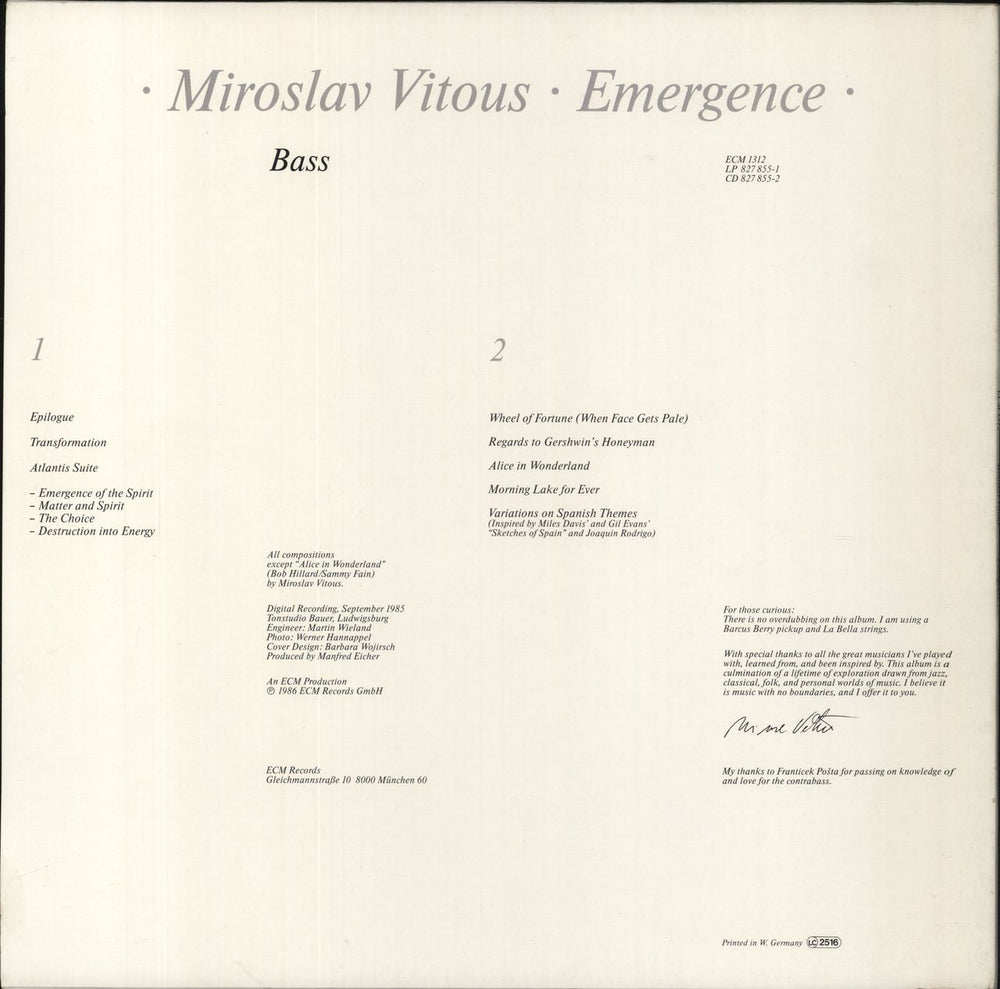 Miroslav Vitous Emergence German vinyl LP album (LP record)