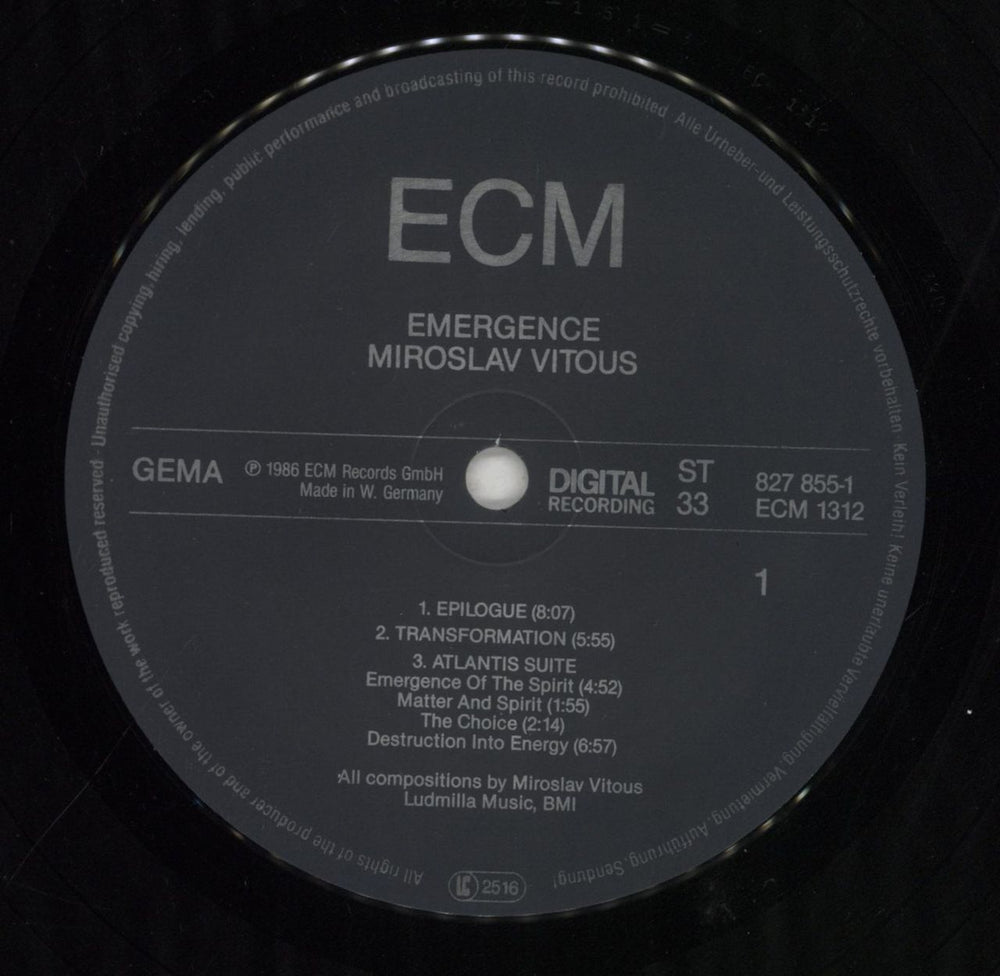 Miroslav Vitous Emergence German vinyl LP album (LP record) VTULPEM855120