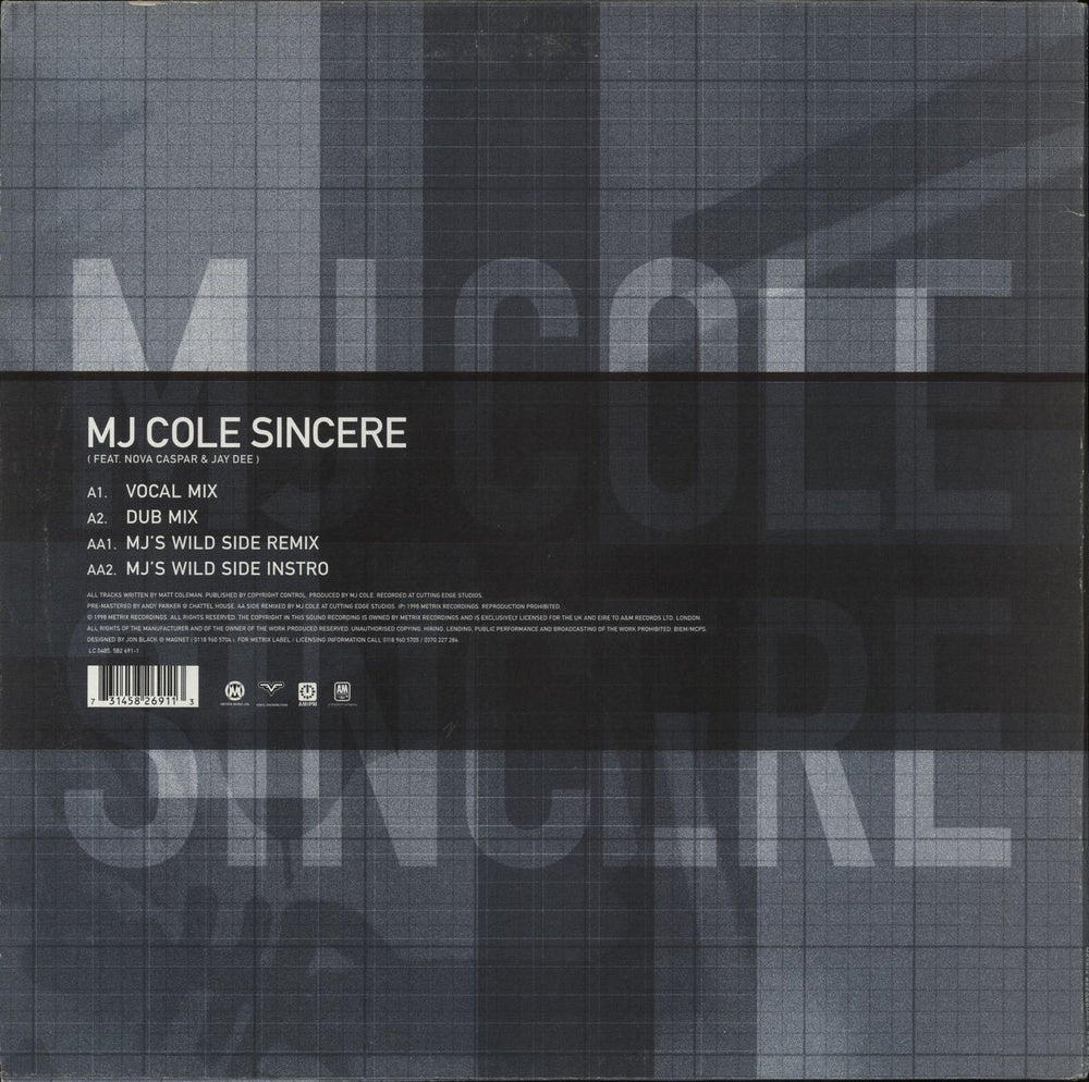 MJ Cole Sincere UK 12" vinyl single (12 inch record / Maxi-single) 731458269113