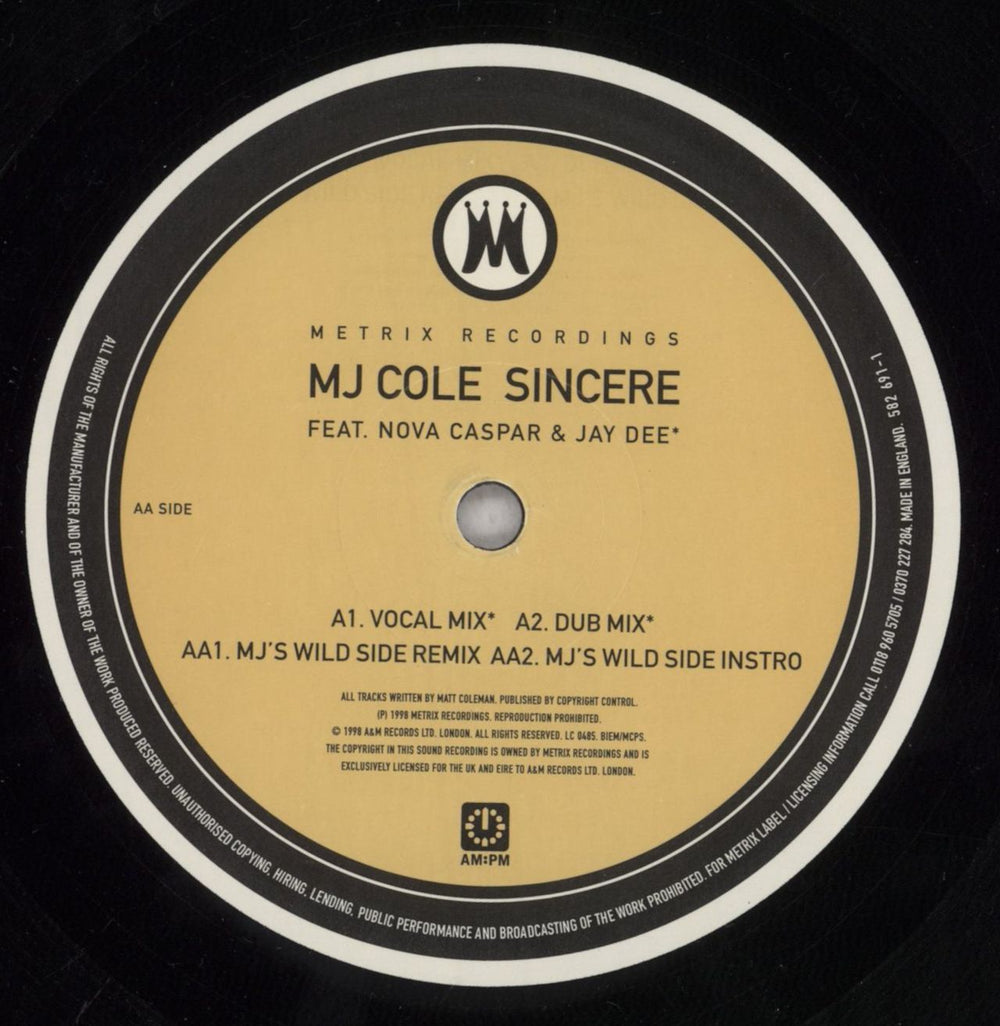 MJ Cole Sincere UK 12" vinyl single (12 inch record / Maxi-single) MJC12SI835799