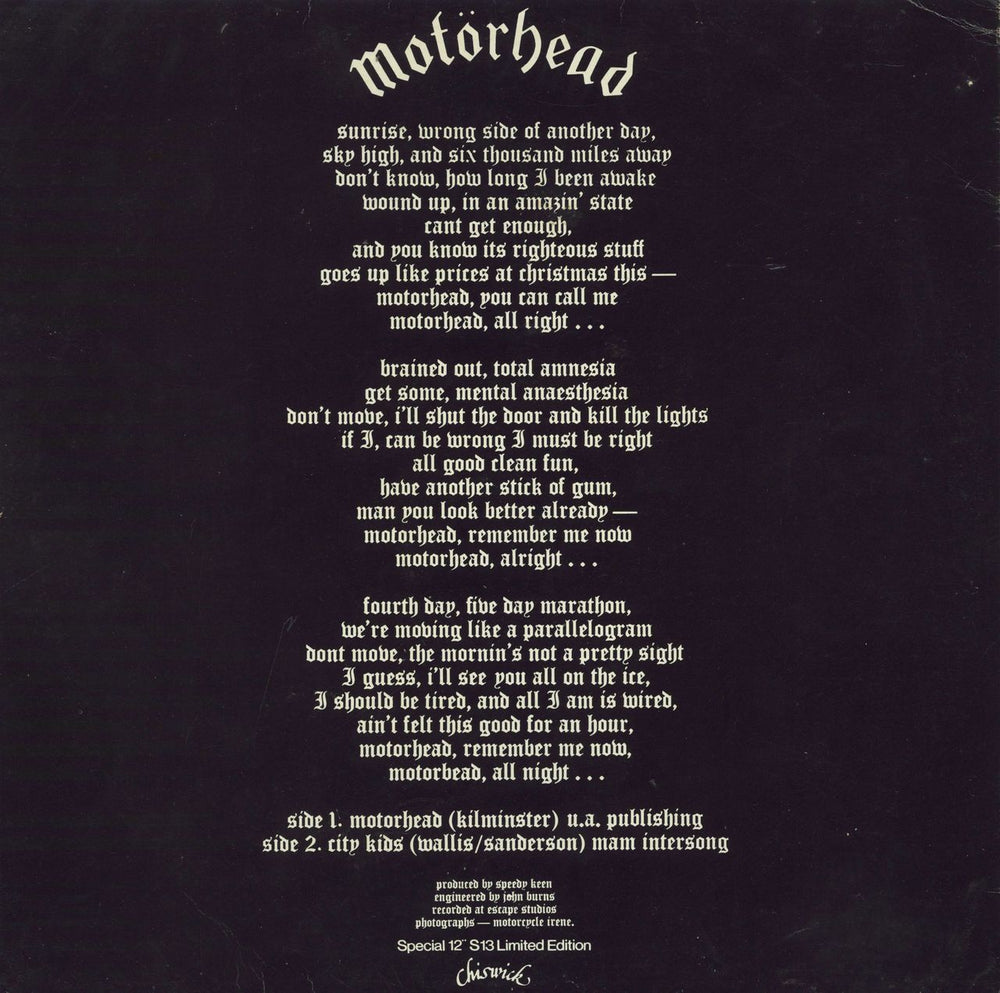 Motorhead Motorhead UK 12" vinyl single (12 inch record / Maxi-single)