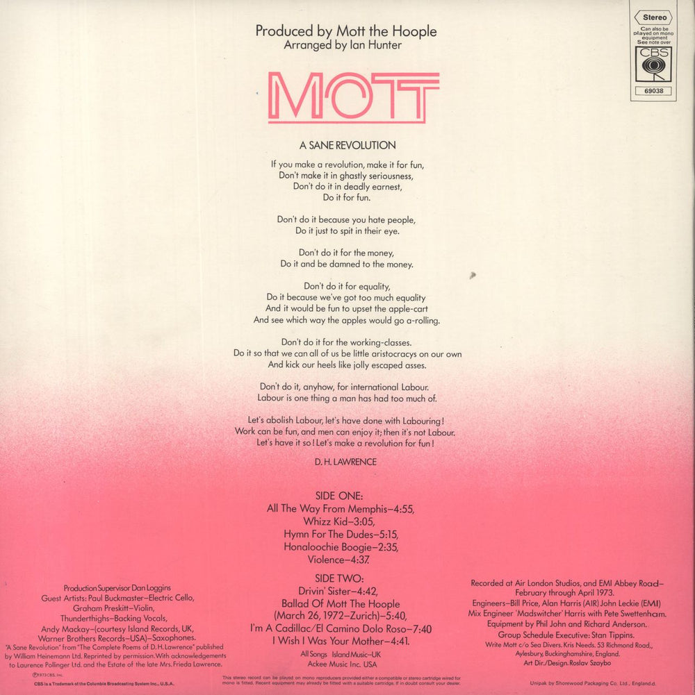 Mott The Hoople Mott - 1st + Inner - Stickered UK vinyl LP album (LP record)